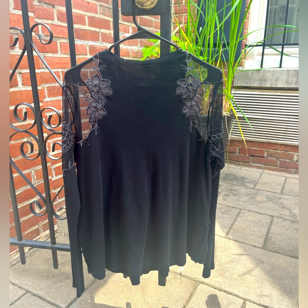 Free People sweater - floral mesh appliqué shoulder